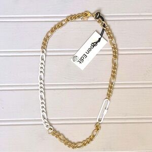 Open Edit Two Tone Mixed Metal Chain Necklace Chunky Gold Tone White NWT